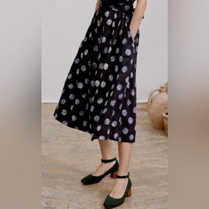 Toast Navy  Maxi Skirt with White Polka Dot Print